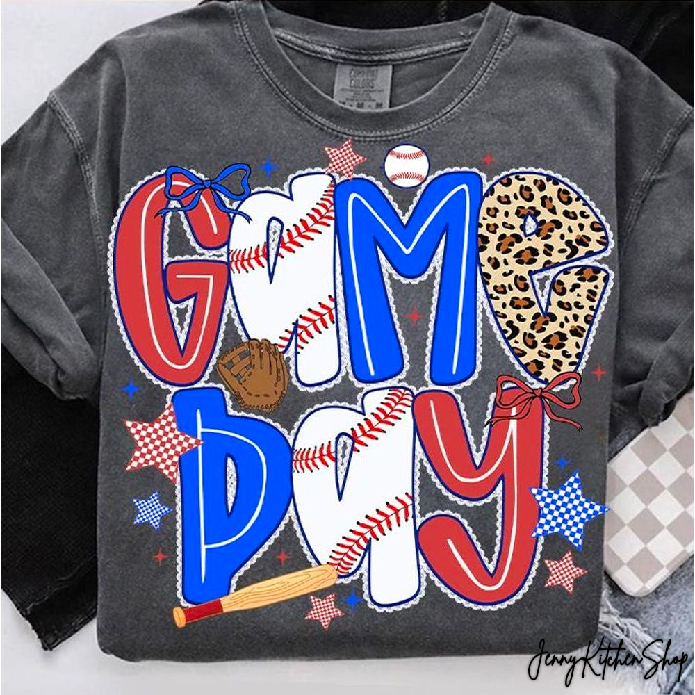 Sports Design Baseball Bow Glitter Shirt