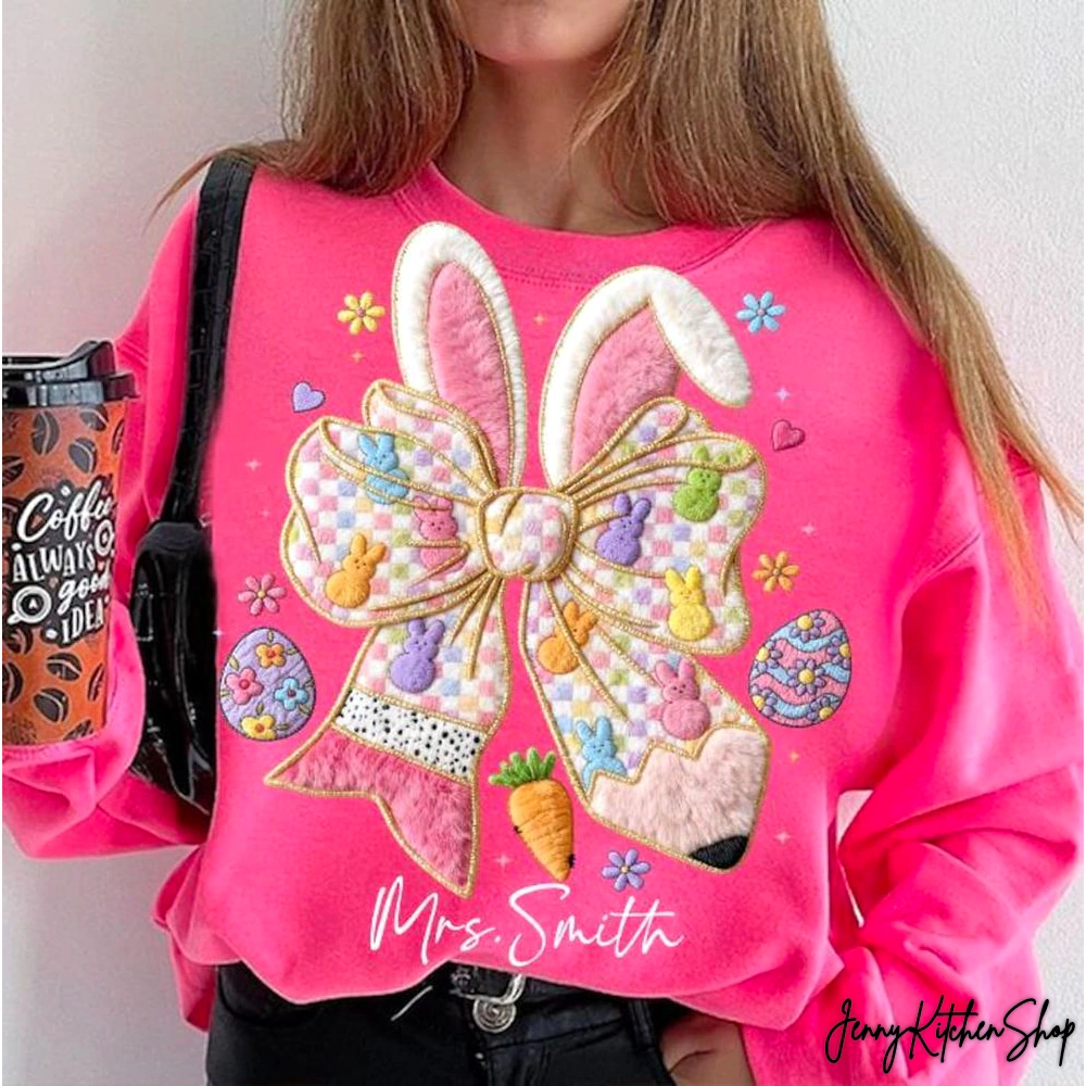 Teacher Easter Bunny Faux Yarn Mrs Smith Shirt