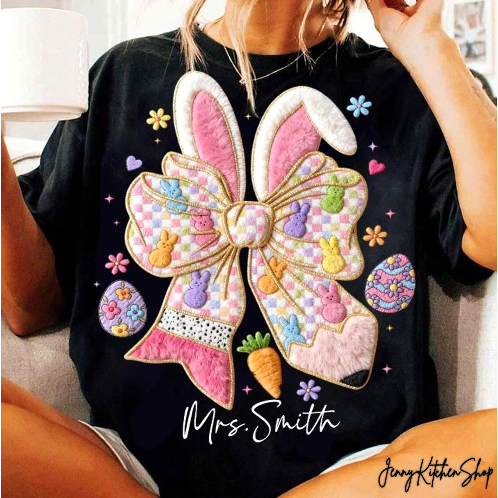 Teacher Easter Bunny Faux Yarn Mrs Smith Shirt