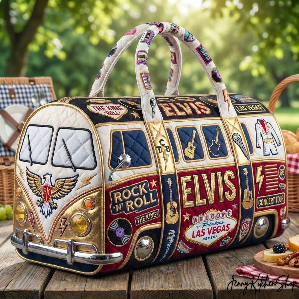 Elvis Presley Rock 'n' Roll Las Vegas Tribute Travel Quilted Duffle Bag