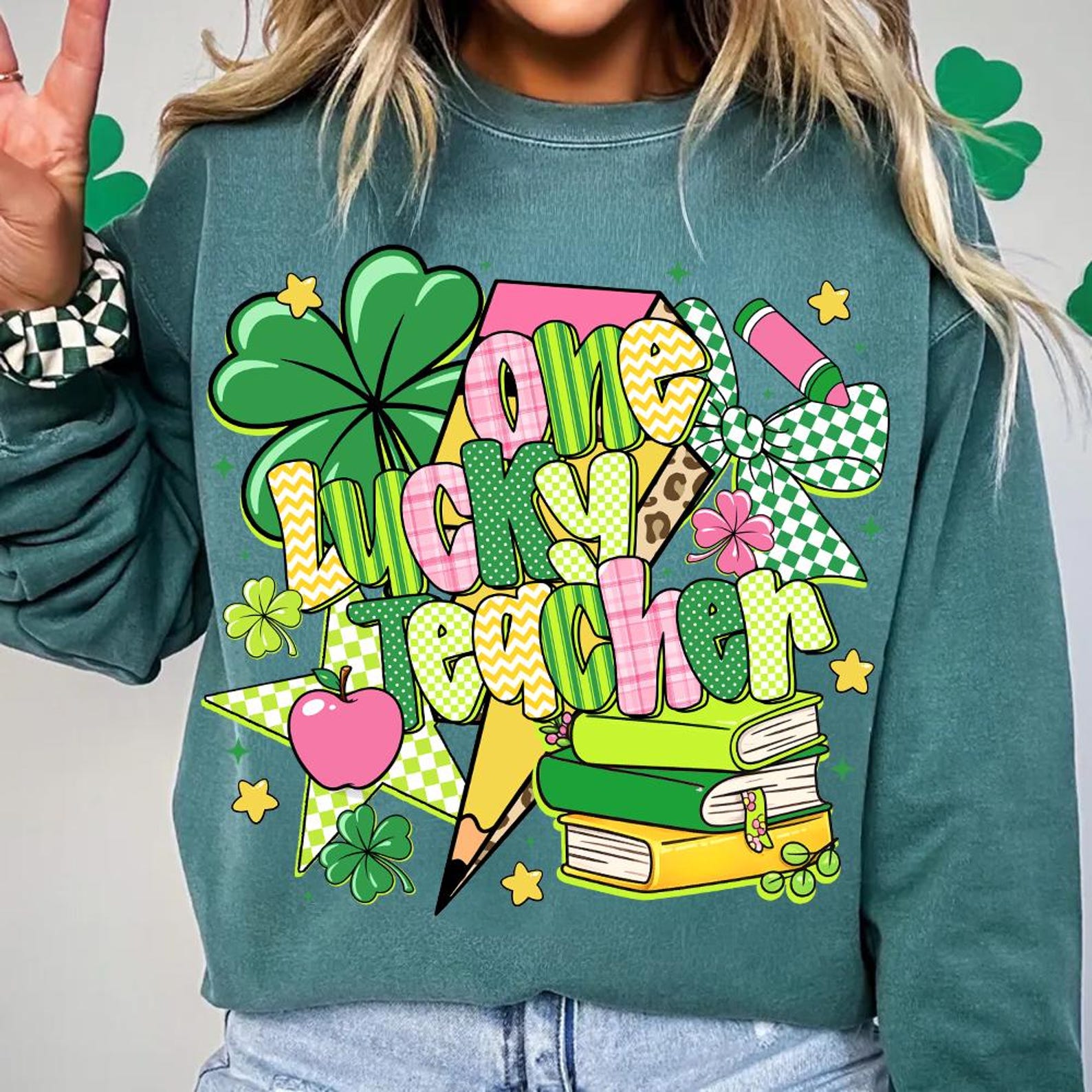 One Lucky Teacher St. Patrick's Day Retro Leopard School Graphic T-Shirt