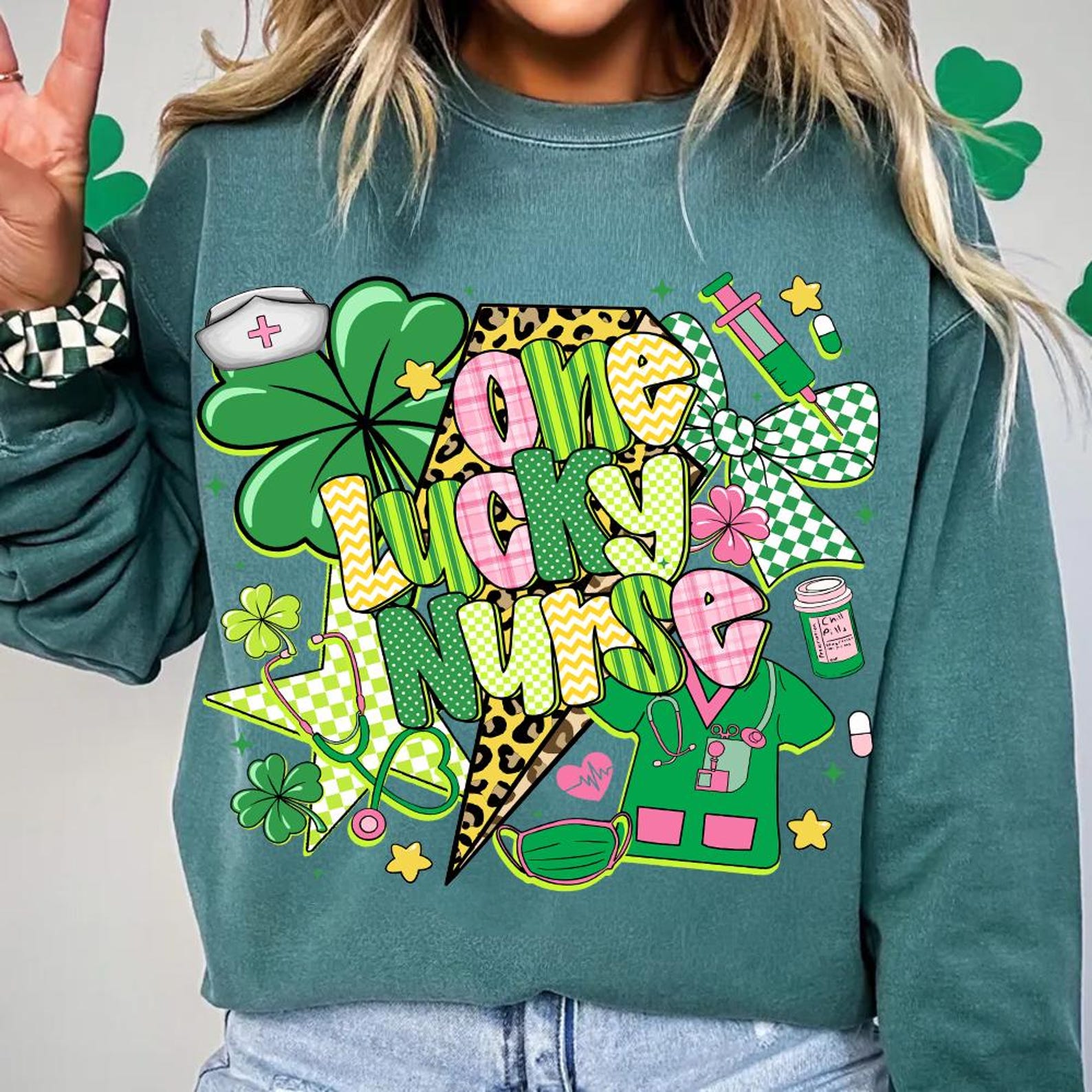 One Lucky Nurse St. Patrick's Day Leopard Print Shamrock Graphic T-Shirt