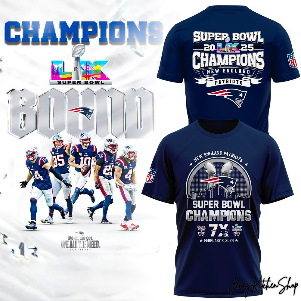New England Patriots Super Bowl LIX Champions Commemorative Navy T-Shirt
