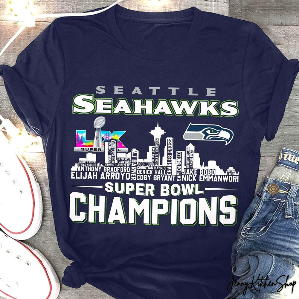 Seattle Seahawks 2026 Super Bowl LX Champions Celebration Navy T-Shirt