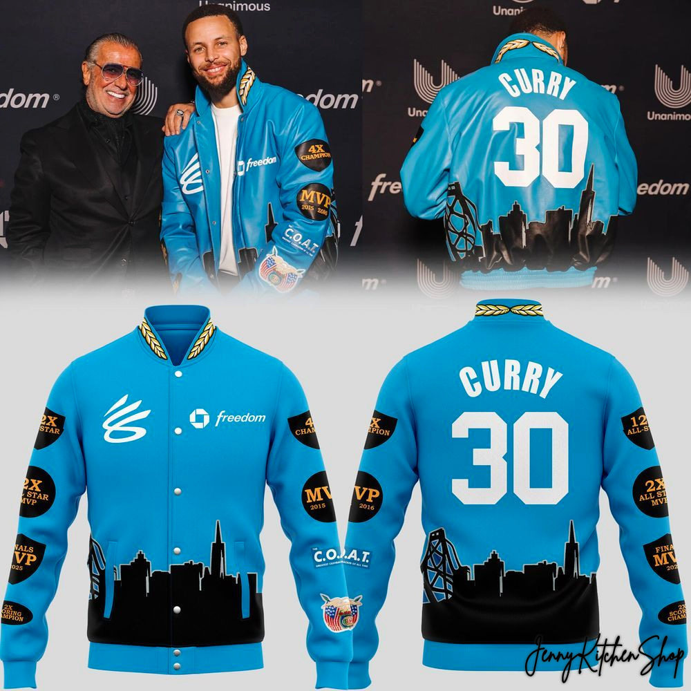 Stephen Curry Golden State Warriors Blue City Skyline Baseball Jacket