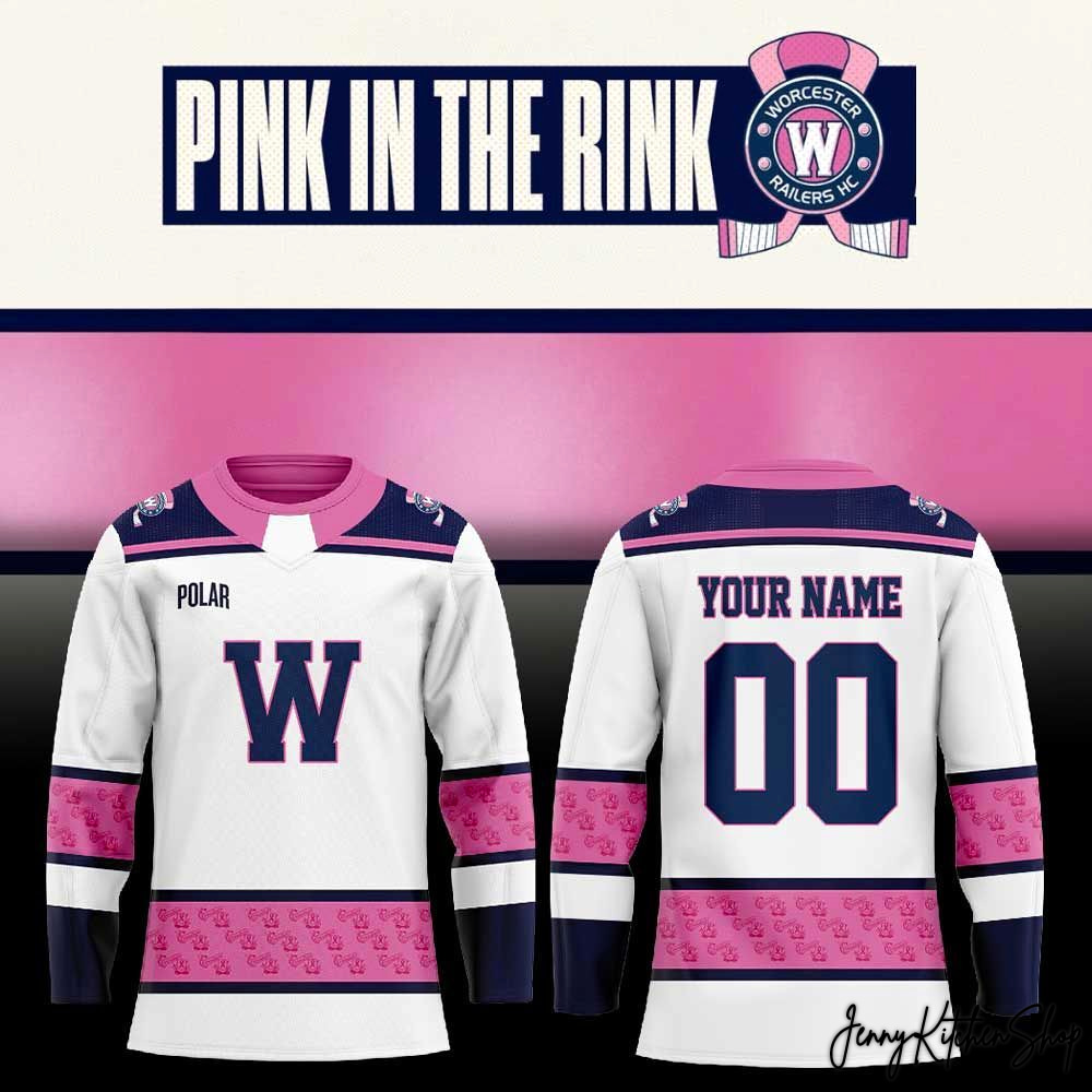 Worcester Railers Pink In The Rink Customizable Fan Hockey Jersey
