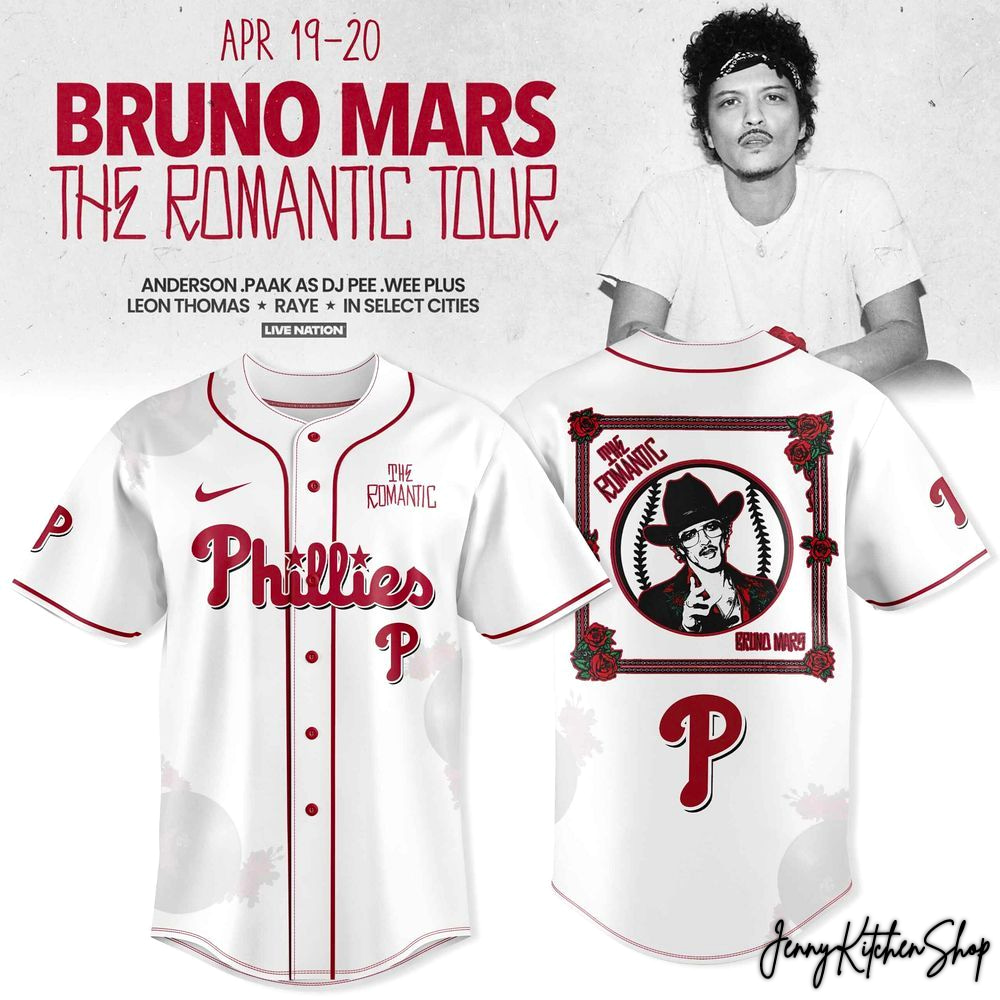 The Romantic Tour 2026 Philadelphia Phillies x Bruno Mars Jersey